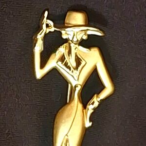 Elegant Brushed Gold-Tone Figural Woman Brooch